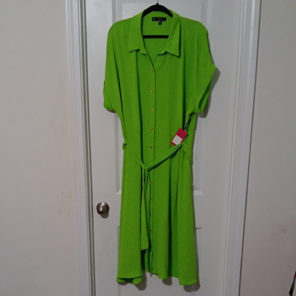 Ashley Blue Bright Green Short Sleeve Dress